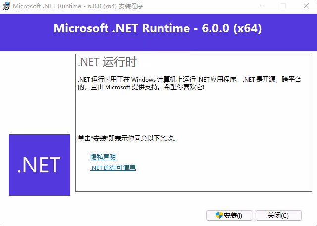 .NET Runtime 安装界面
